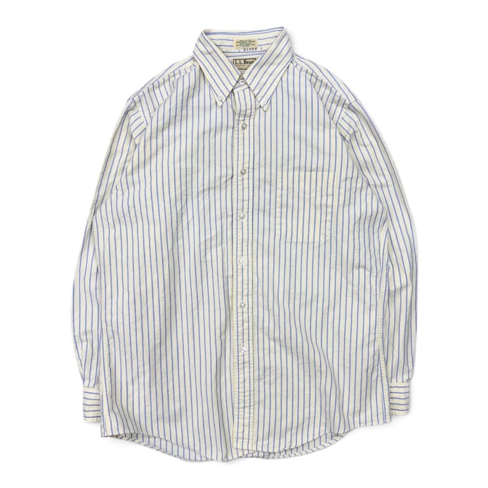 Vintage LL Bean Oxford Pastel Yellow Stripe Button Up Long Sleeve Dress Shirt 16